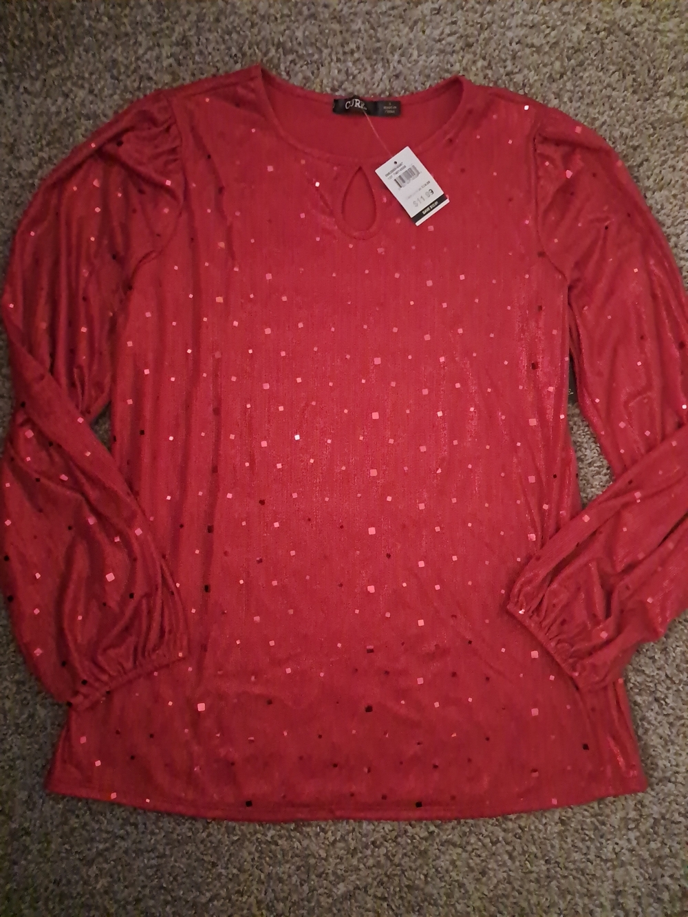 Red Sequin Long-Sleeve Women's Top